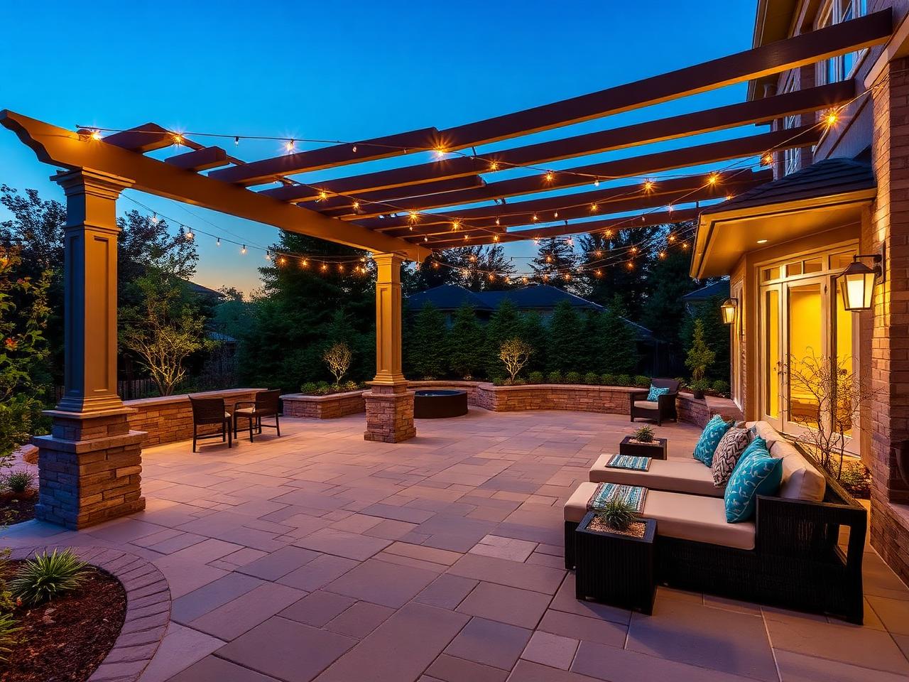 Custom patio with pergola