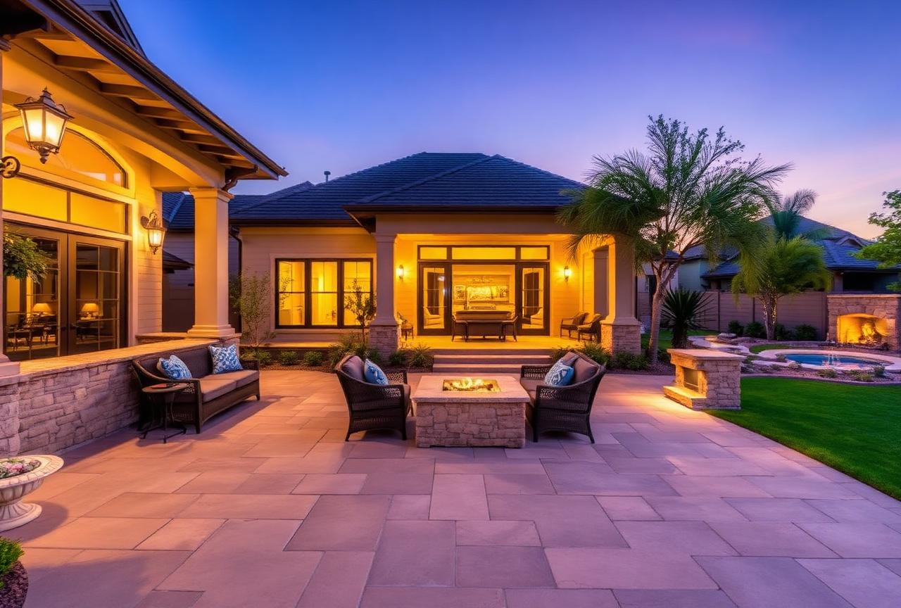 Luxury patio with fire pit and seating